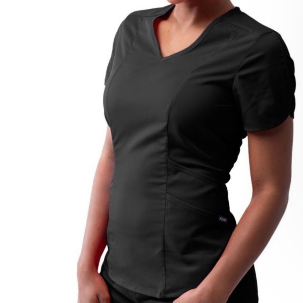 ADAR PRO Women’s Modern V-neck Scrub Top, 6 Pockets, Size XS, Black